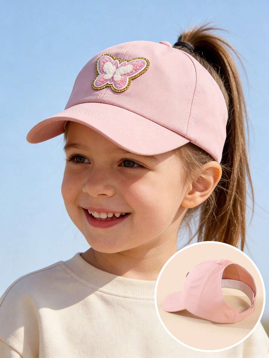 Butterfly Patch Ponytail Baseball Cap for Kids Summer Outdoor Wear