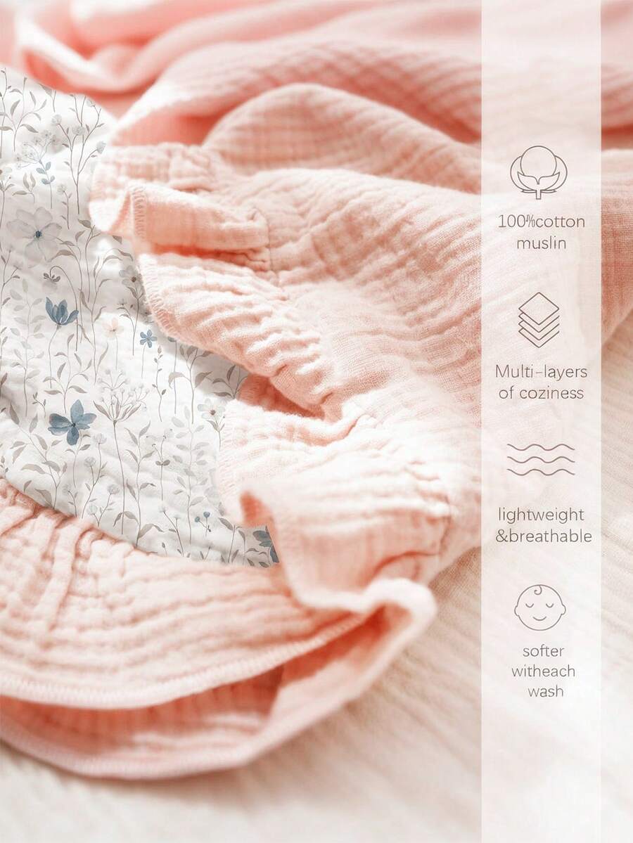Floral Baby Cotton Blanket Soft Ruffle Edge Receiving Blanket for Newborns and Infants