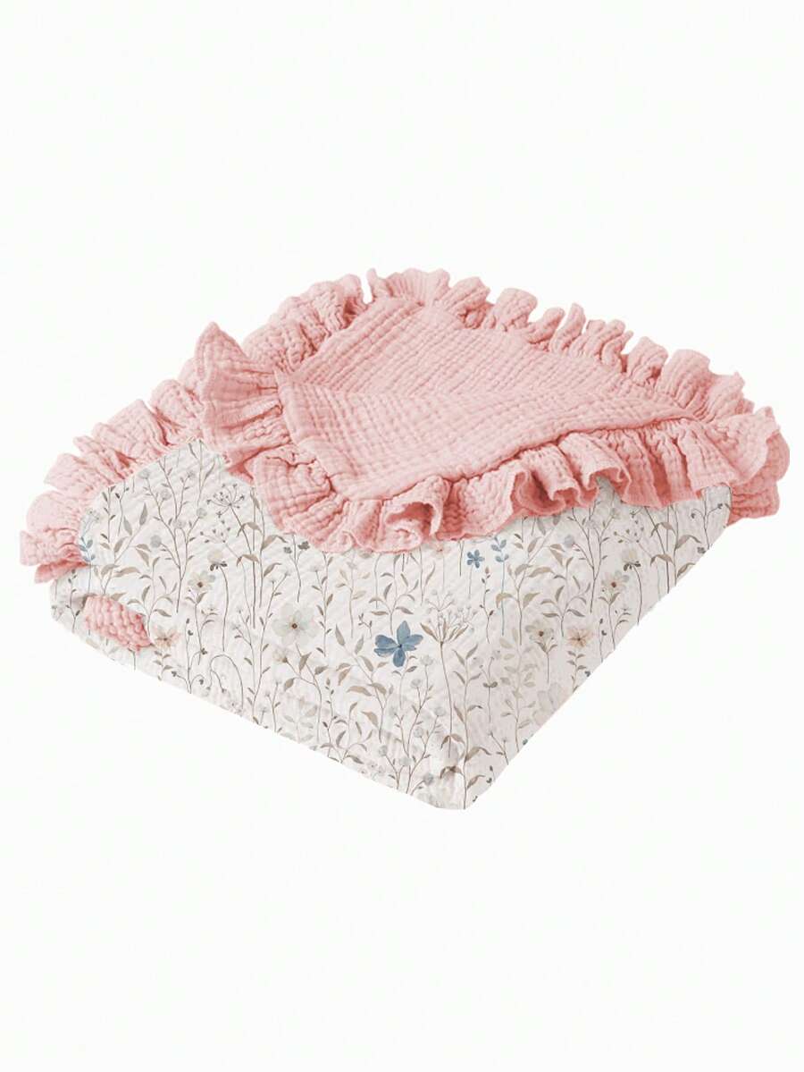 Floral Baby Cotton Blanket Soft Ruffle Edge Receiving Blanket for Newborns and Infants