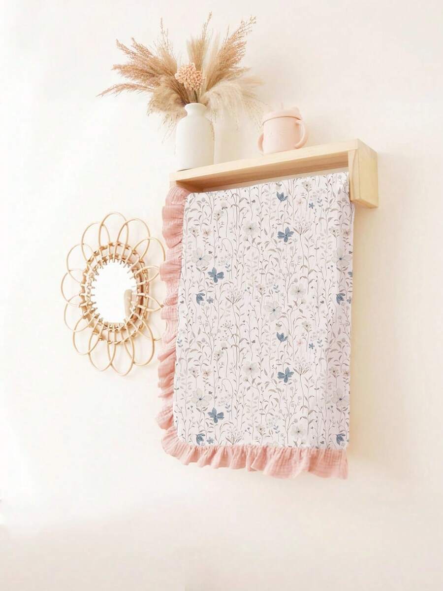 Floral Baby Cotton Blanket Soft Ruffle Edge Receiving Blanket for Newborns and Infants