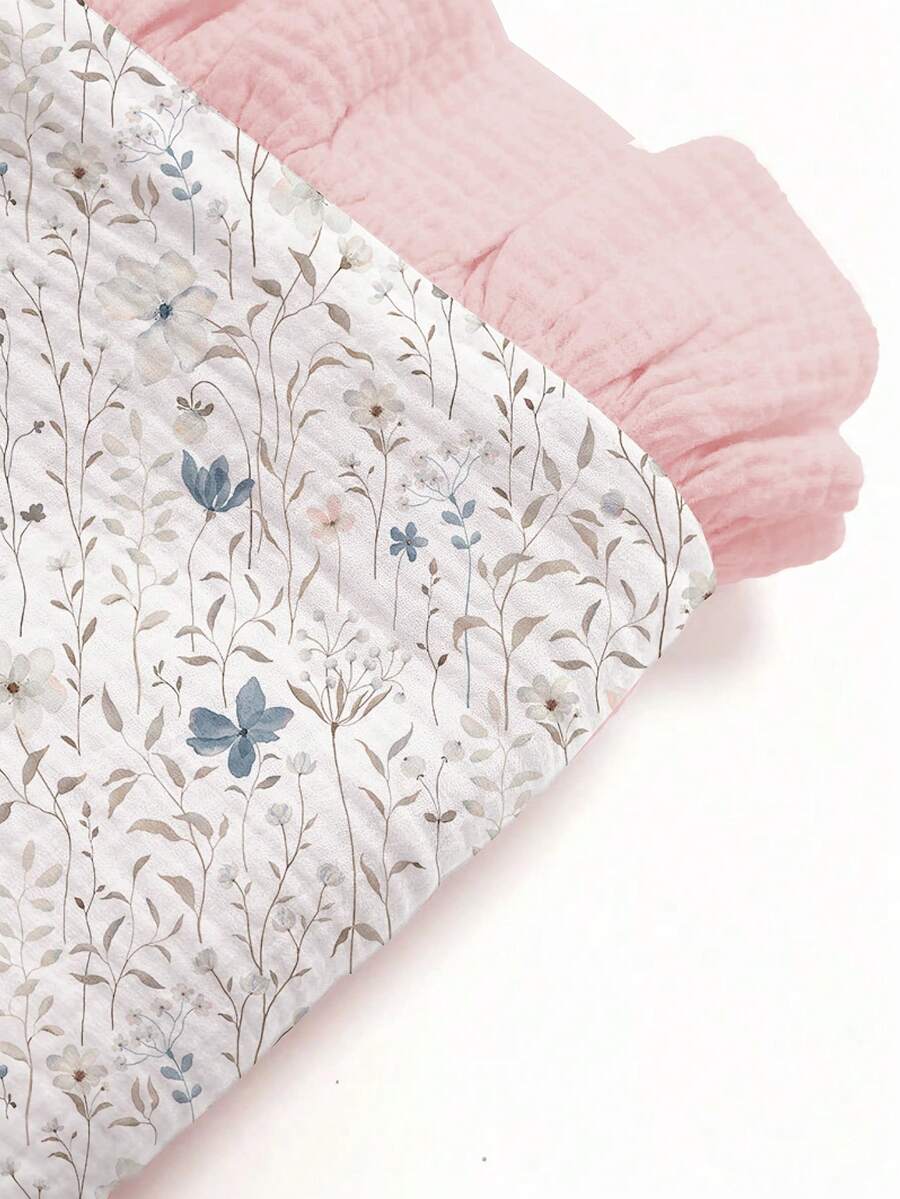 Floral Baby Cotton Blanket Soft Ruffle Edge Receiving Blanket for Newborns and Infants