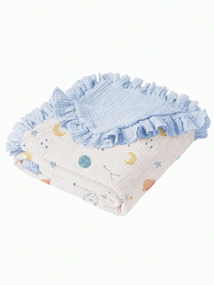Floral Baby Cotton Blanket Soft Ruffle Edge Receiving Blanket for Newborns and Infants