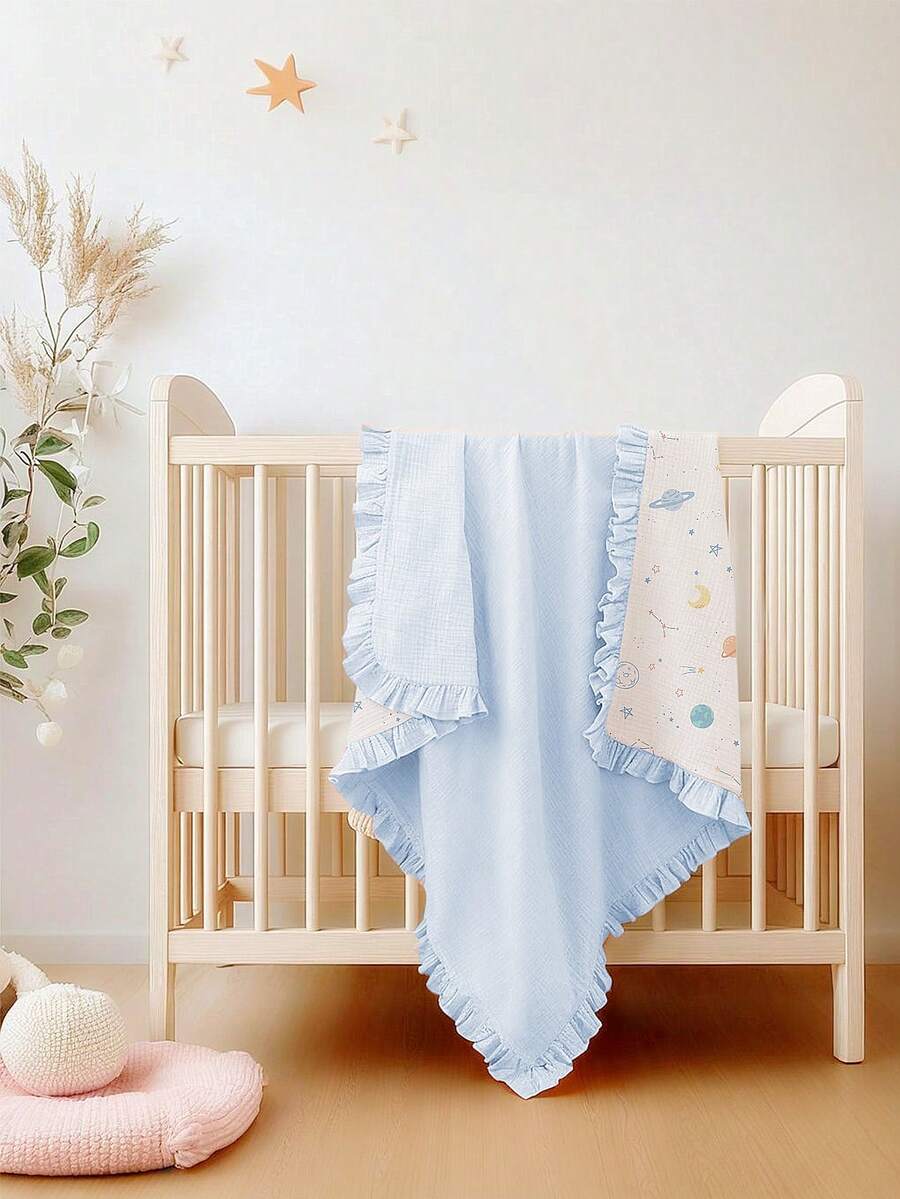 Floral Baby Cotton Blanket Soft Ruffle Edge Receiving Blanket for Newborns and Infants