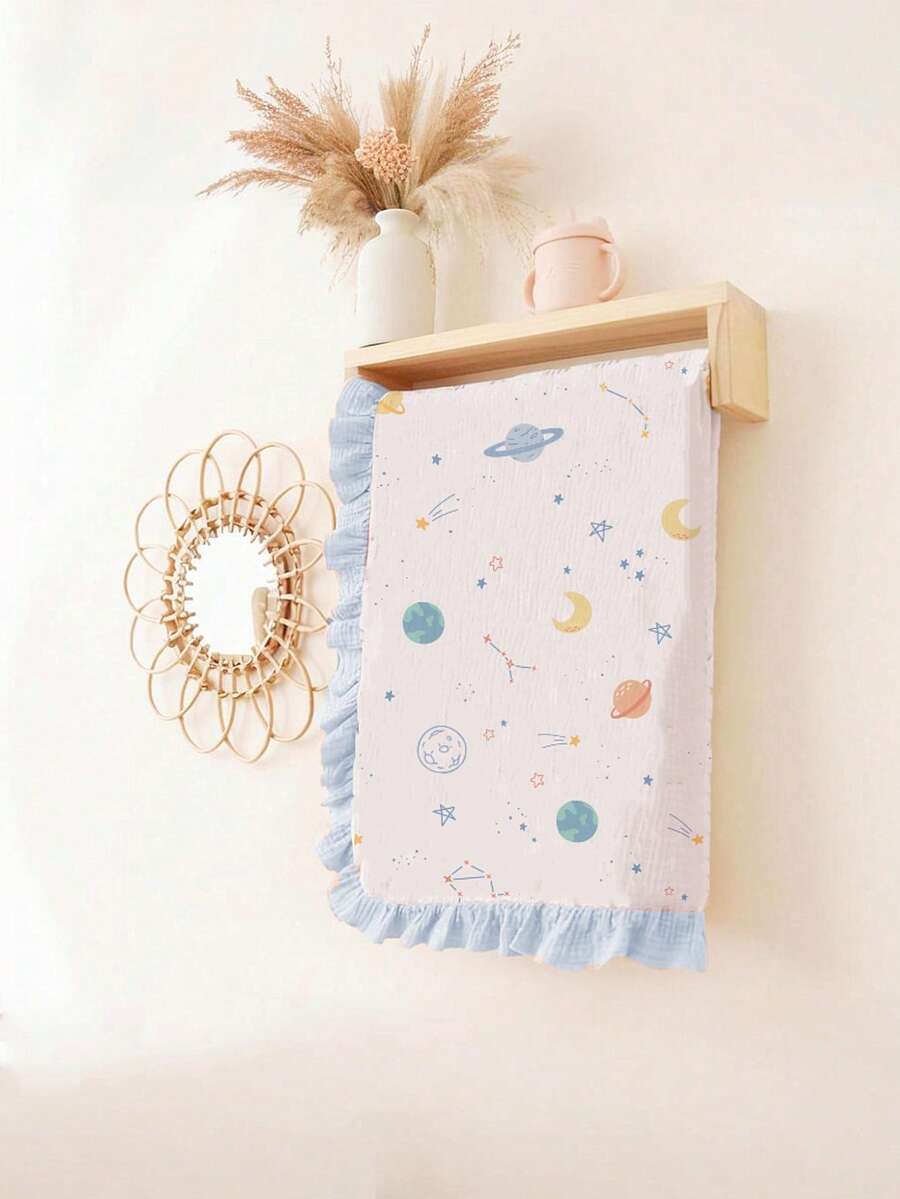 Floral Baby Cotton Blanket Soft Ruffle Edge Receiving Blanket for Newborns and Infants