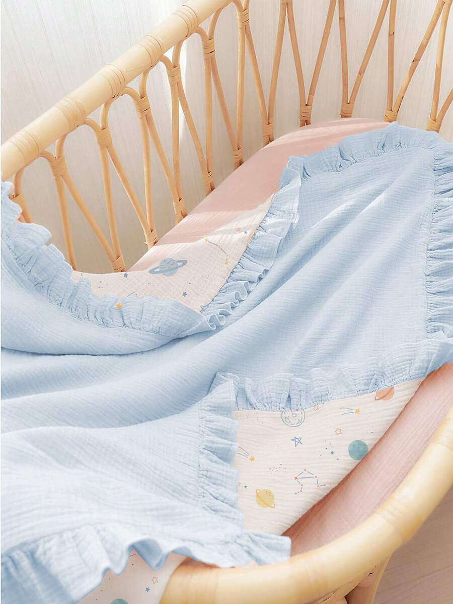 Floral Baby Cotton Blanket Soft Ruffle Edge Receiving Blanket for Newborns and Infants