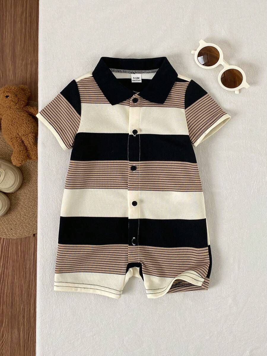 Newborn Baby Boy Knit Striped Short Sleeve Romper for Birthday Party Wedding Baby Shower Summer Outfit