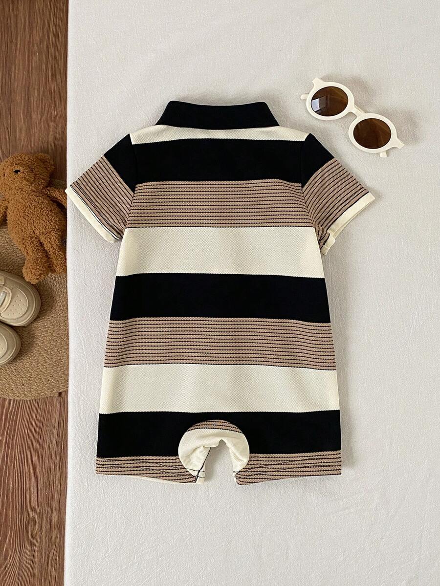 Newborn Baby Boy Knit Striped Short Sleeve Romper for Birthday Party Wedding Baby Shower Summer Outfit