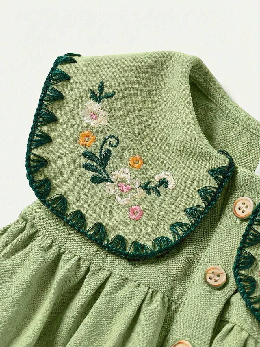 Ruffle Collar Floral Print Sleeveless Dress for Baby Girls