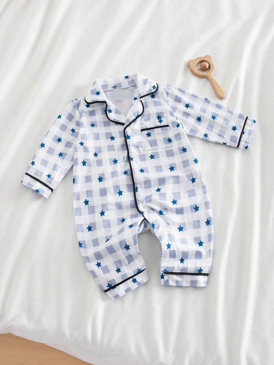 Cartoon Dinosaur Print Baby Romper Pajamas with Drawstring Trim for Comfortable Daily Wear