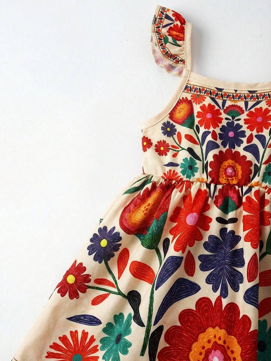 Baby Girl Retro Vintage Floral Dress - Sleeveless Elastic Waist Casual Sundress