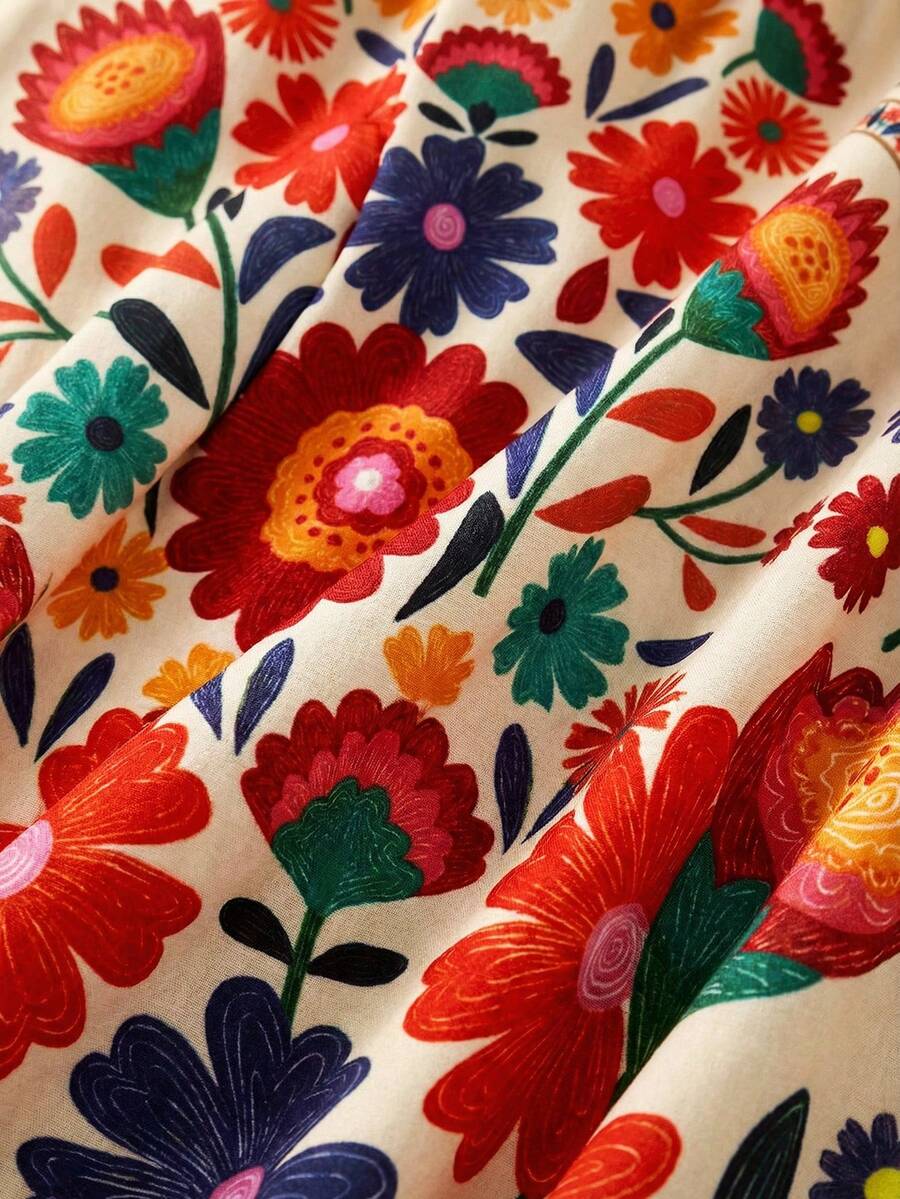 Baby Girl Retro Vintage Floral Dress - Sleeveless Elastic Waist Casual Sundress