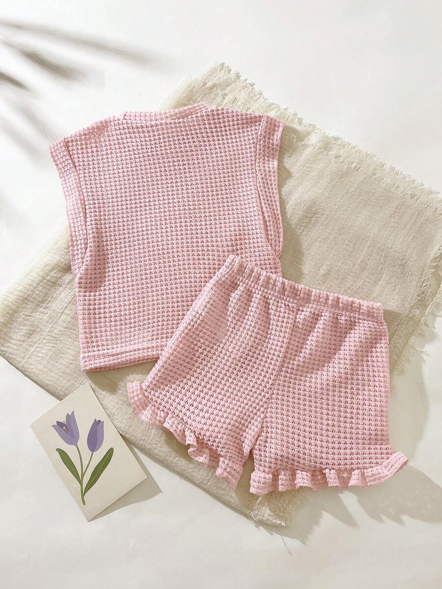 Baby Girl Black & White Striped Ruffle Sleeve T-Shirt & Shorts Set
