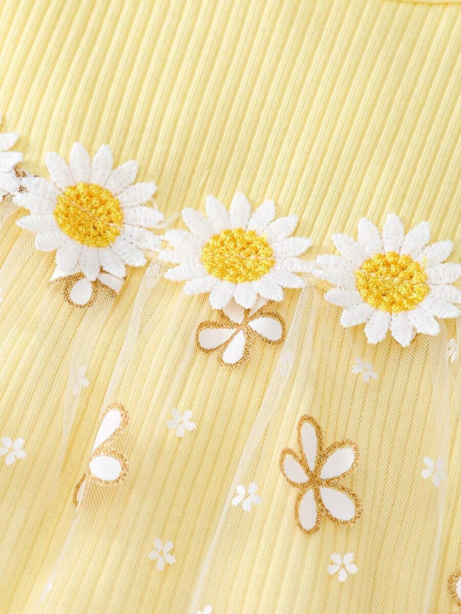 Baby Girl Daisy Embroidered Tank Top & Shorts Set - Vintage Summer Outfit