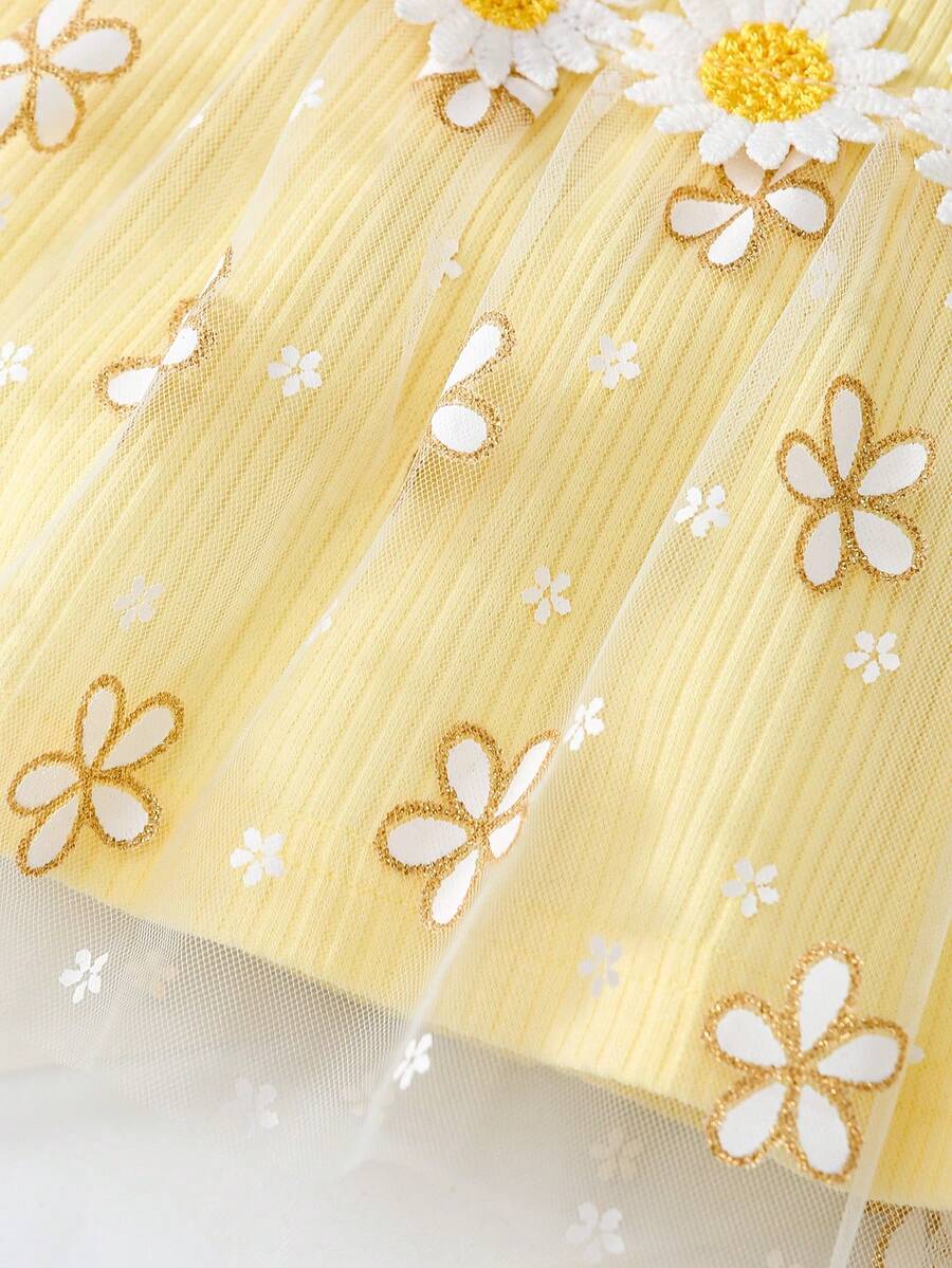 Baby Girl Daisy Embroidered Tank Top & Shorts Set - Vintage Summer Outfit