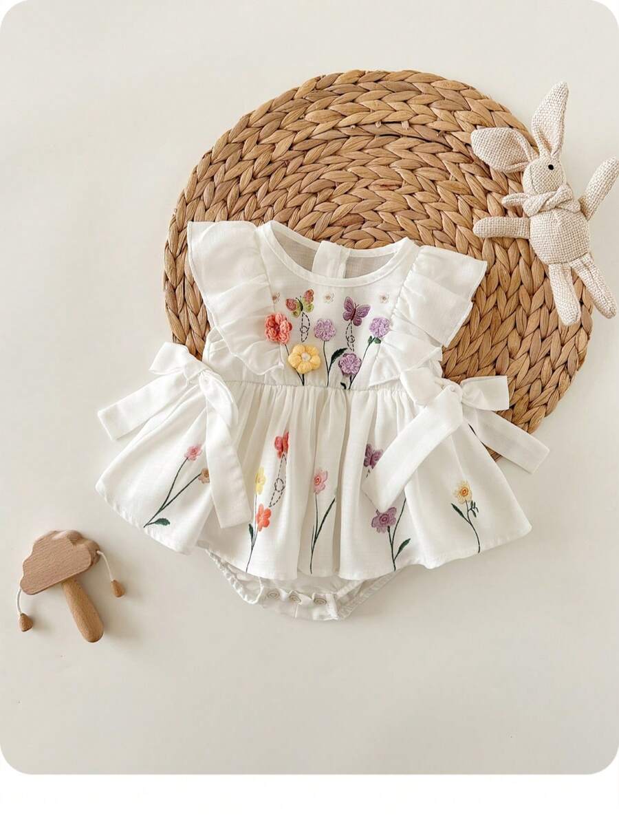 Baby Floral Print Ruffle Sleeveless Romper Dress for Spring Daily Wear