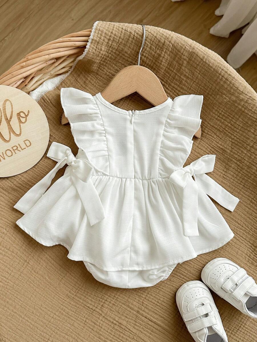 Embroidered Bow Decor Baby Girl Ruffle Sleeve Bodysuit for Everyday Wear