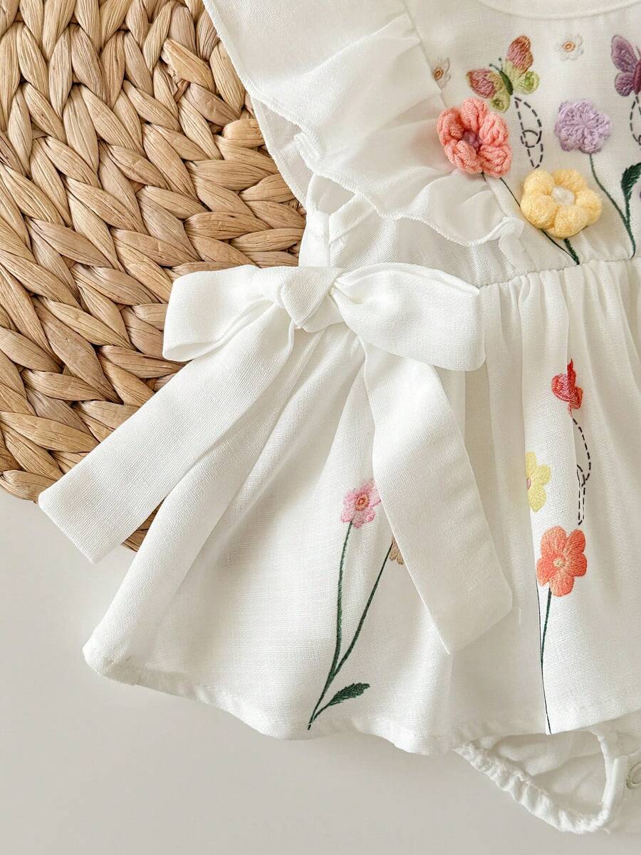 Baby Floral Print Ruffle Sleeveless Romper Dress for Spring Daily Wear