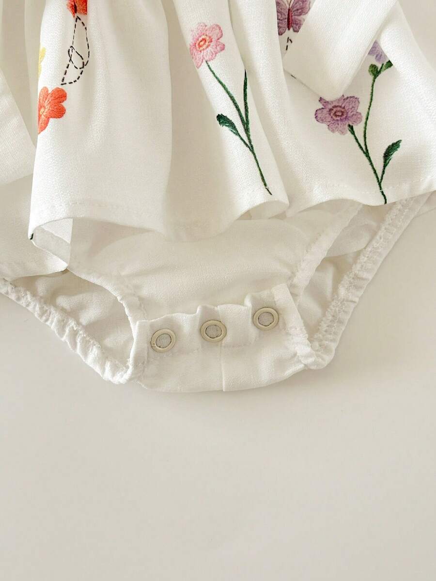 Embroidered Bow Decor Baby Girl Ruffle Sleeve Bodysuit for Everyday Wear