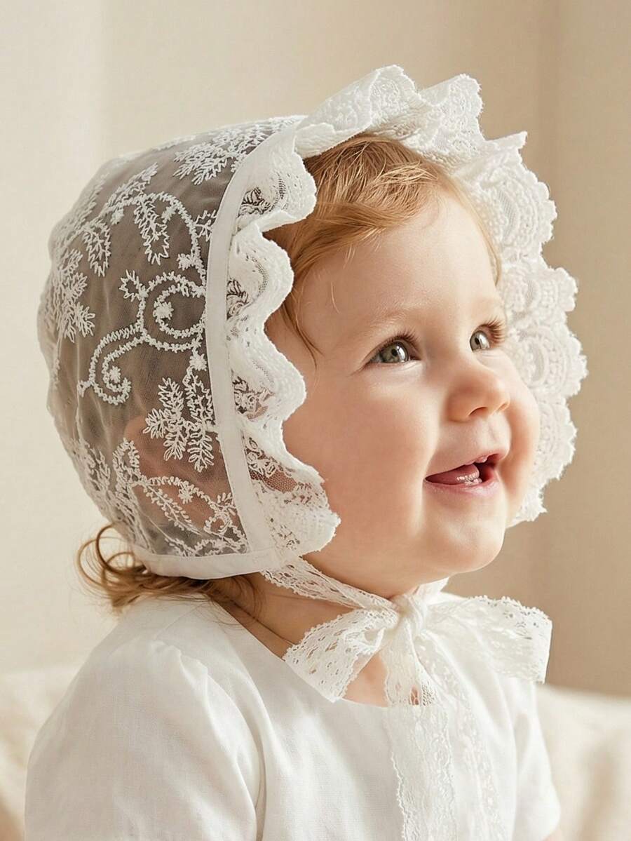 1pc Vintage Embroidered Regal Style Bonnet for Baby Daily Wear