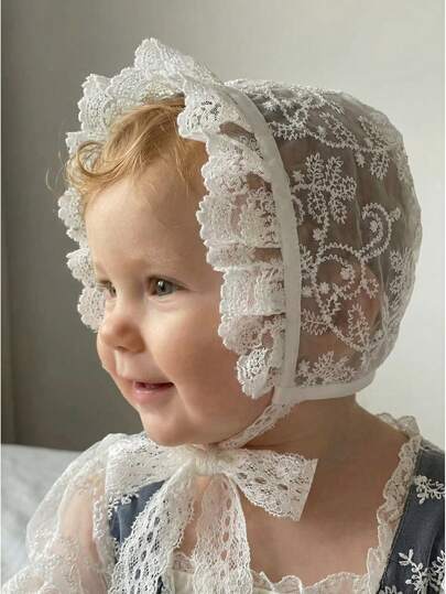 1pc Vintage Embroidered Regal Style Bonnet for Baby Daily Wear