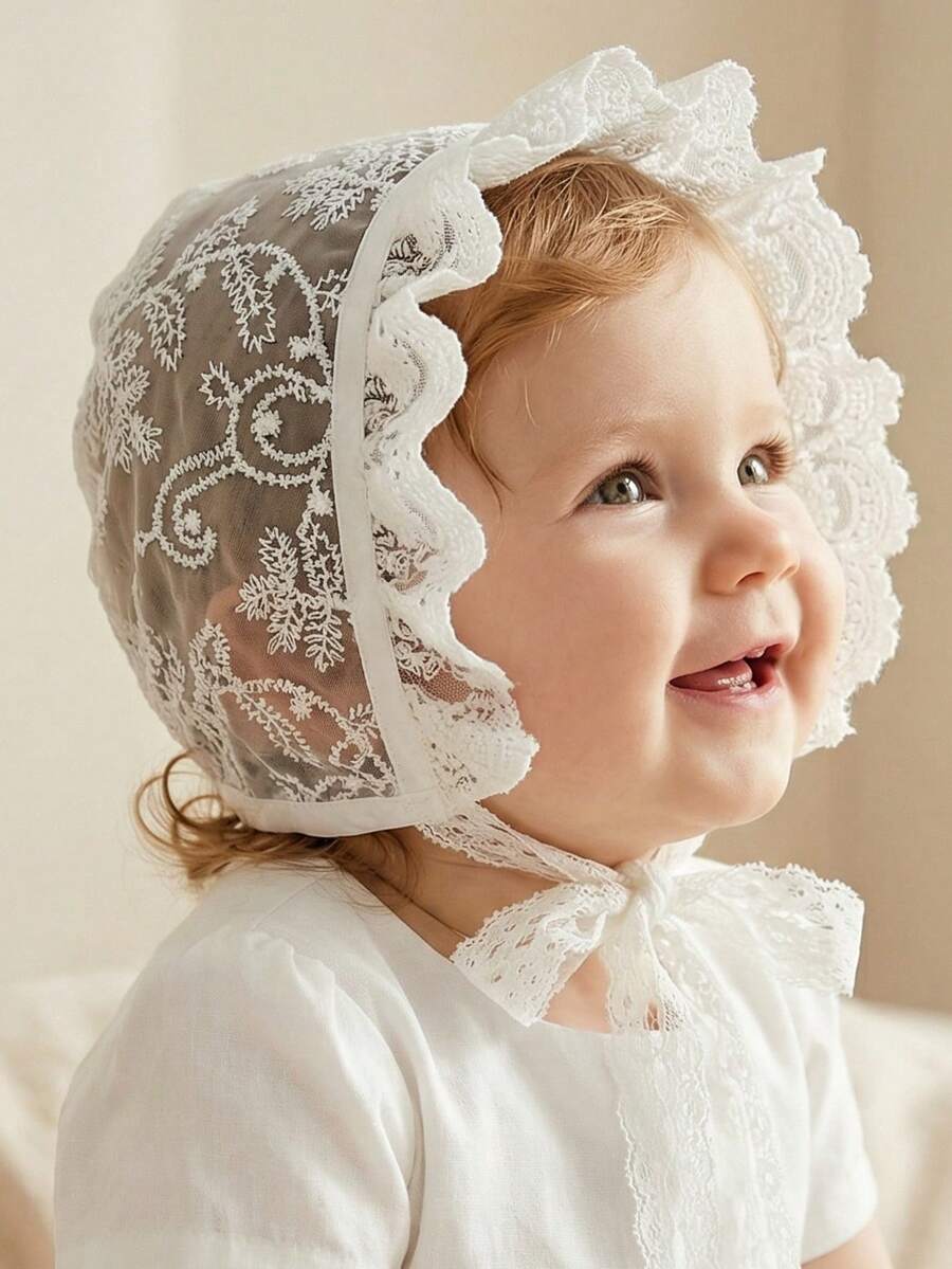 1pc Vintage Embroidered Regal Style Bonnet for Baby Daily Wear