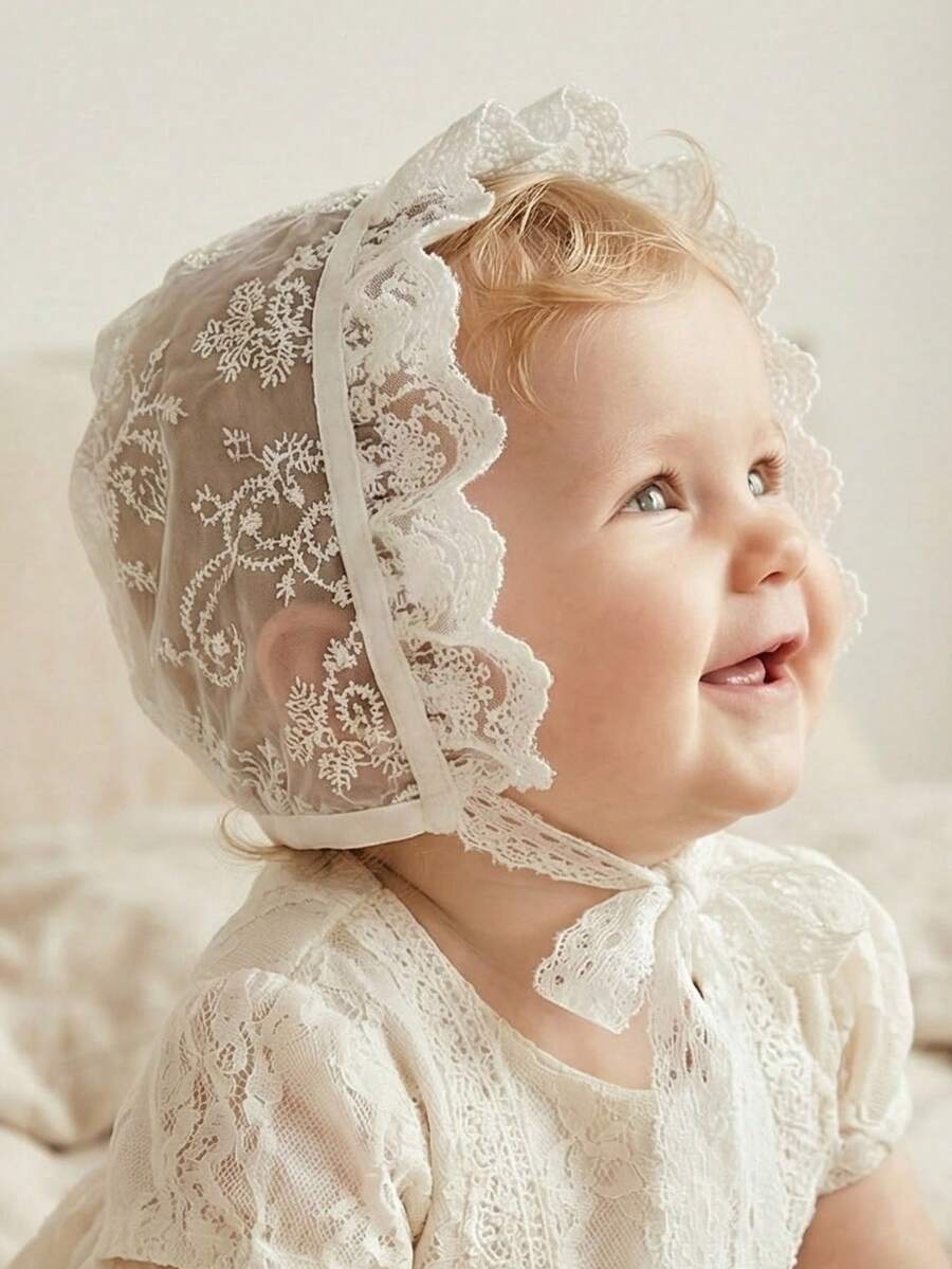 1pc Vintage Embroidered Regal Style Bonnet for Baby Daily Wear