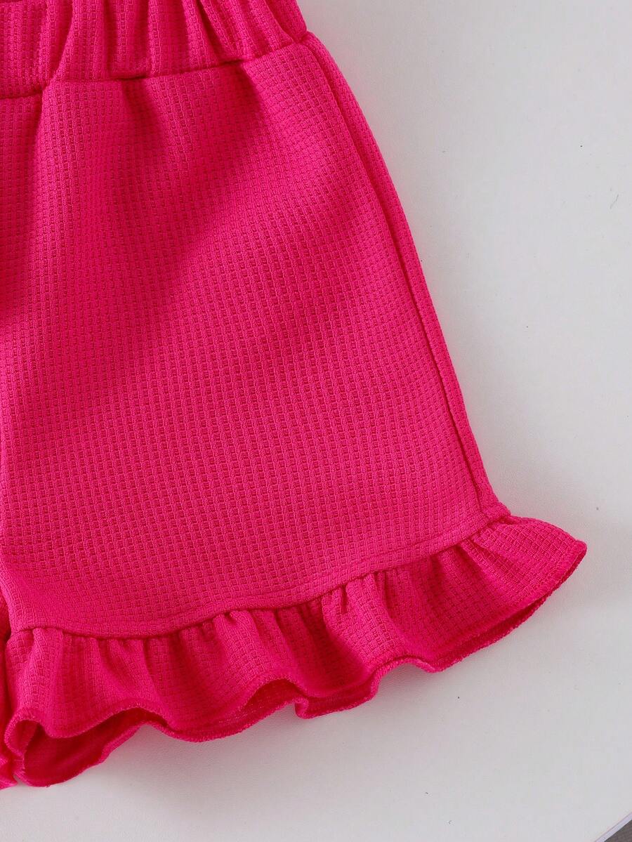 Baby Girl 2-Piece Summer Cherry Embroidered Top and Ruffle Shorts Outfit