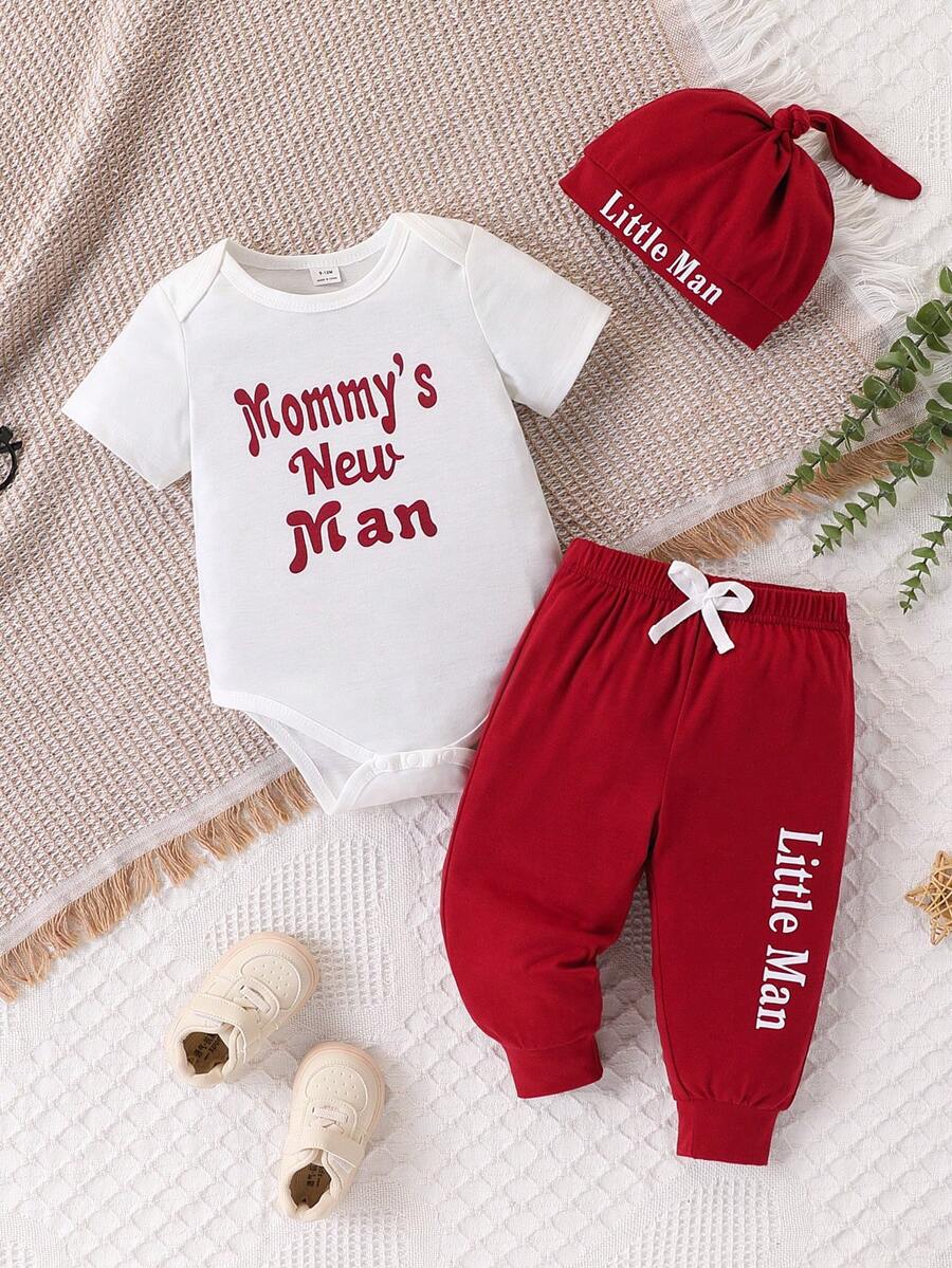 Cute Baby Boy Letter Print Bodysuit & Sweatpants Matching Set for Spring Summer