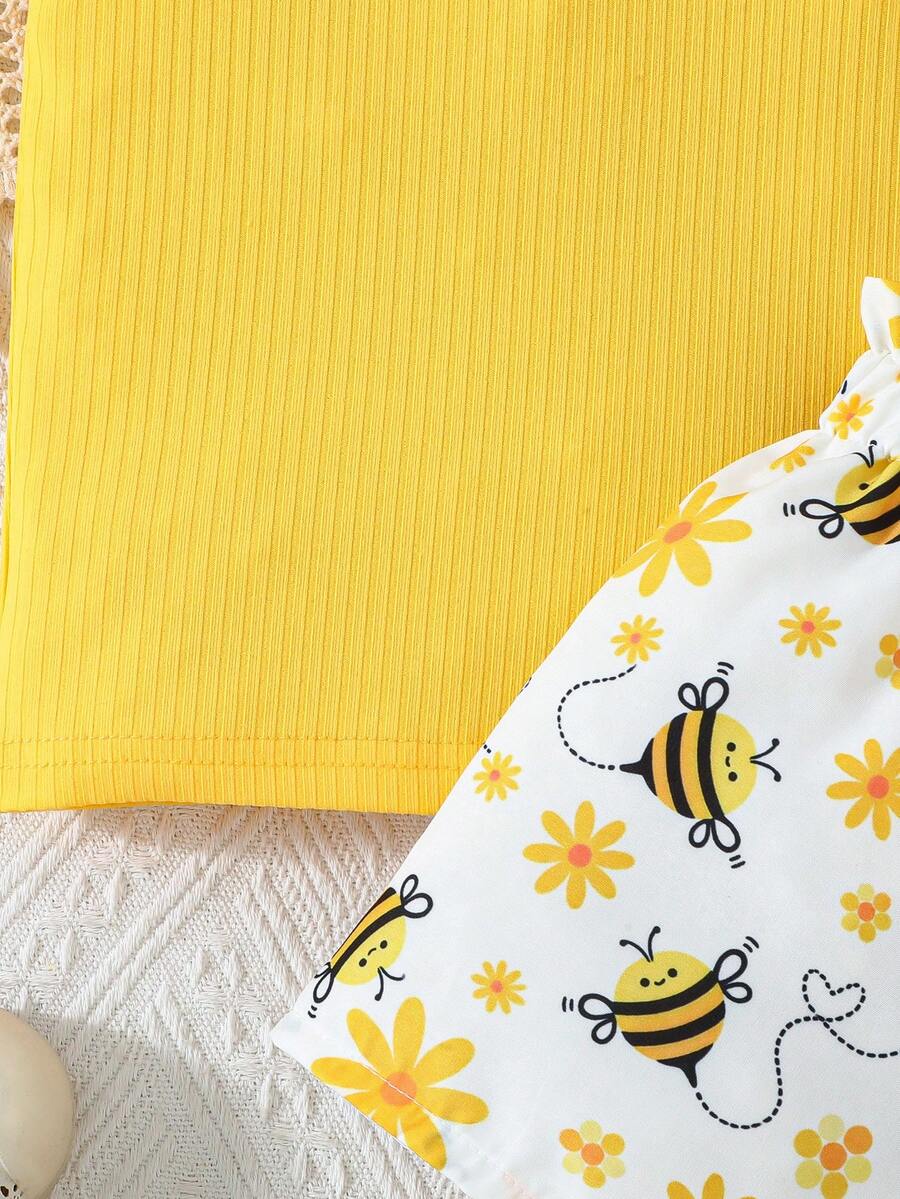 Infant Girls Cap Sleeve Bow Top with Butterfly Print Shorts Summer Set