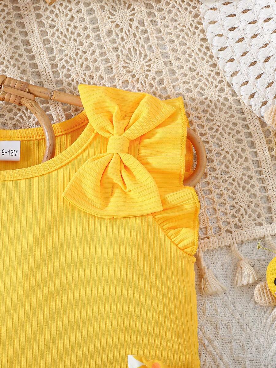 Infant Girls Cap Sleeve Bow Top with Butterfly Print Shorts Summer Set
