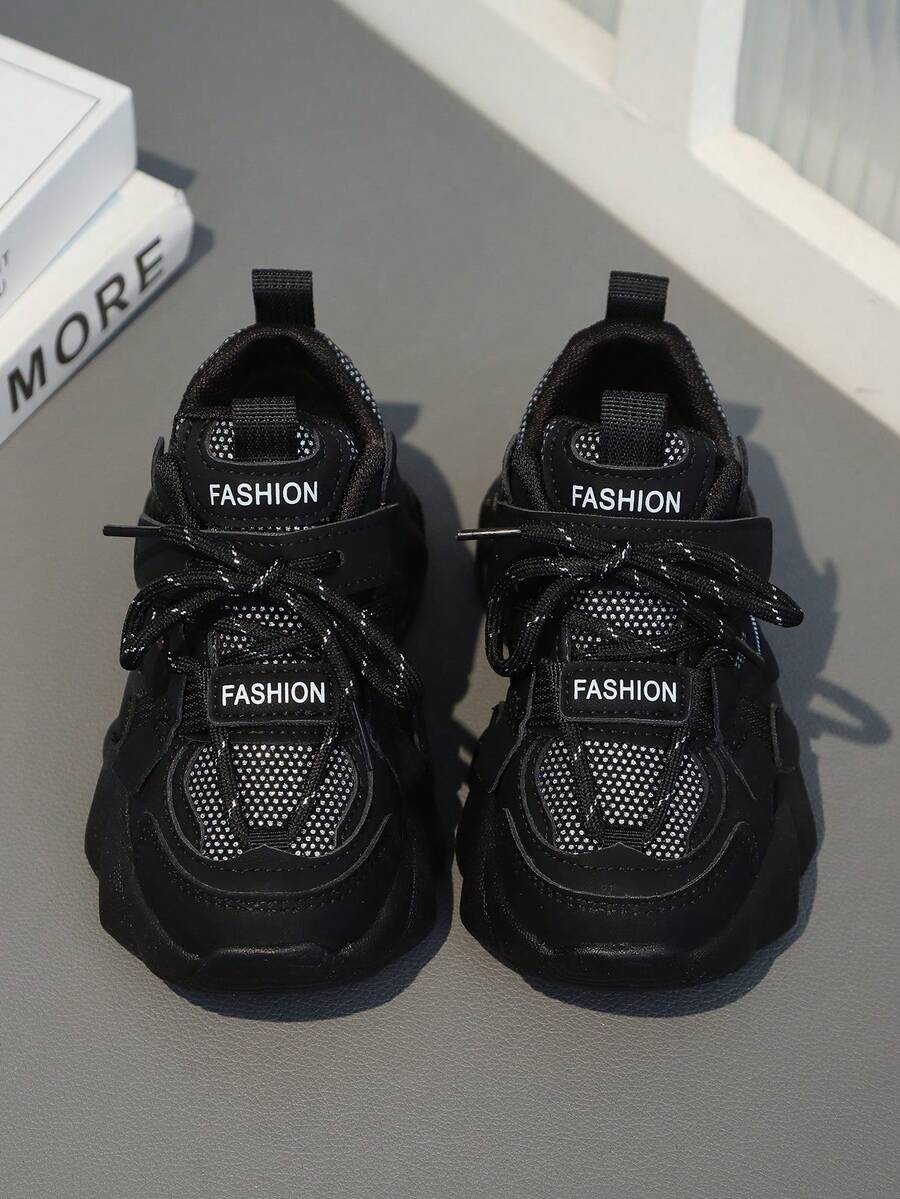 Kids Fashion Sneakers - Breathable Mesh & Faux Leather Shock Absorbing Running Shoes for Outdoor Activities All Seasons