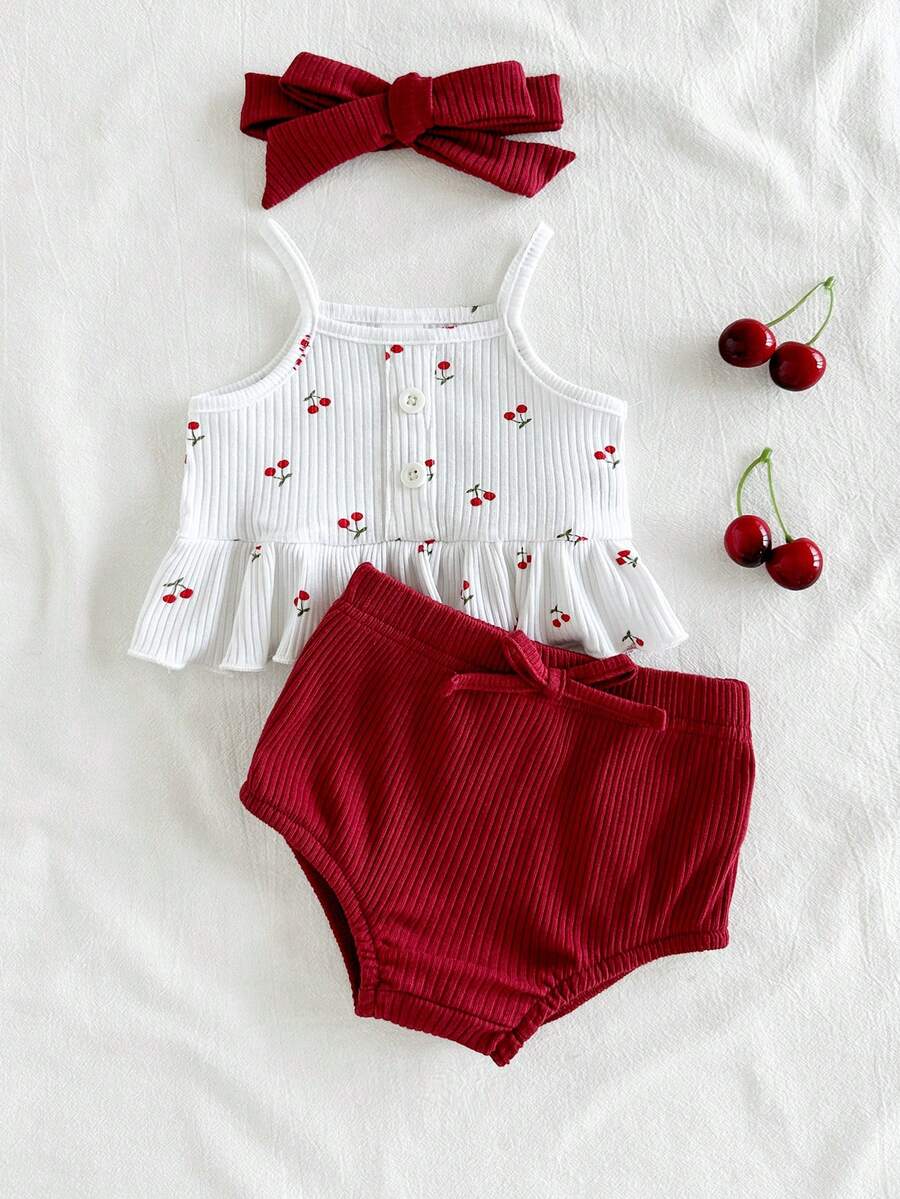 Baby Girl Heart Print Camisole Top and Shorts Set for Cute Summer Daily Wear