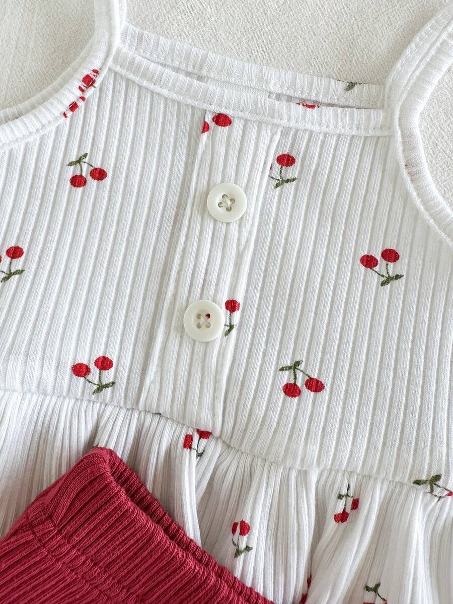 Baby Girl Heart Print Camisole Top and Shorts Set for Cute Summer Daily Wear