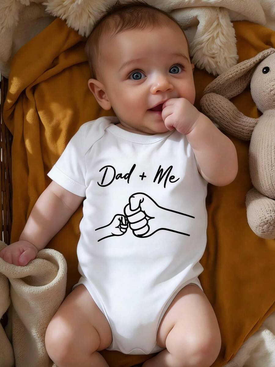 Baby Boy Dad and Me Fist Bump Print Short Sleeve Bodysuit Casual Spring Summer Outfit
