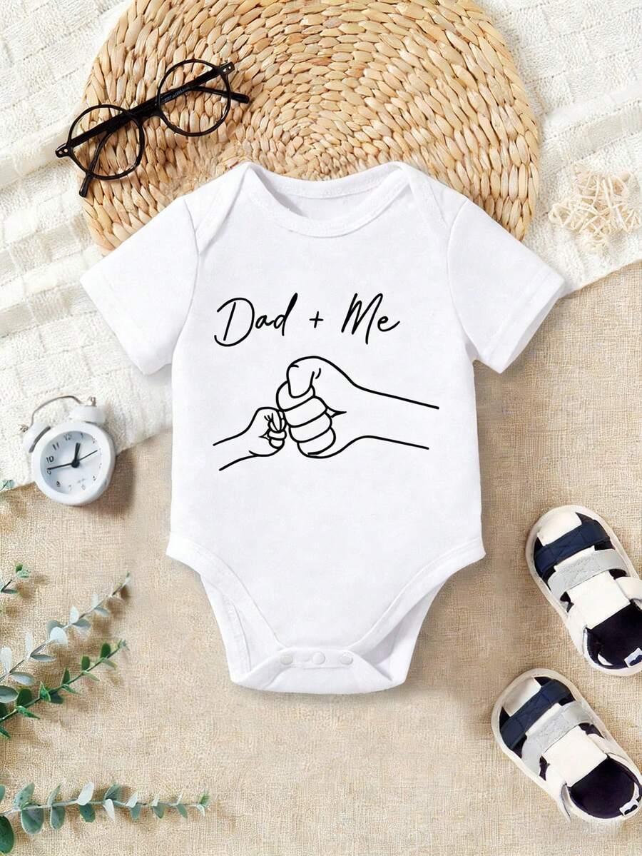 Baby Boy Dad and Me Fist Bump Print Short Sleeve Bodysuit Casual Spring Summer Outfit