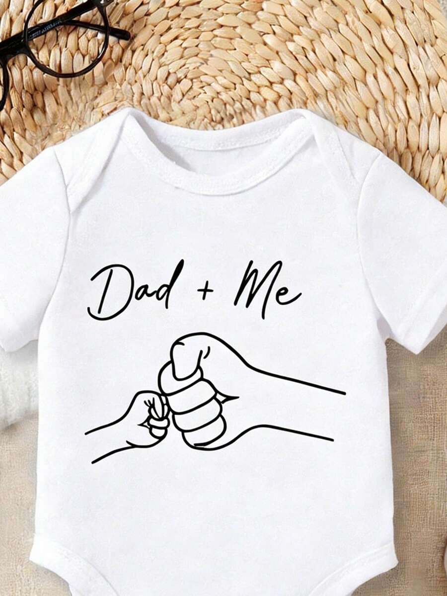 Baby Boy Dad and Me Fist Bump Print Short Sleeve Bodysuit Casual Spring Summer Outfit