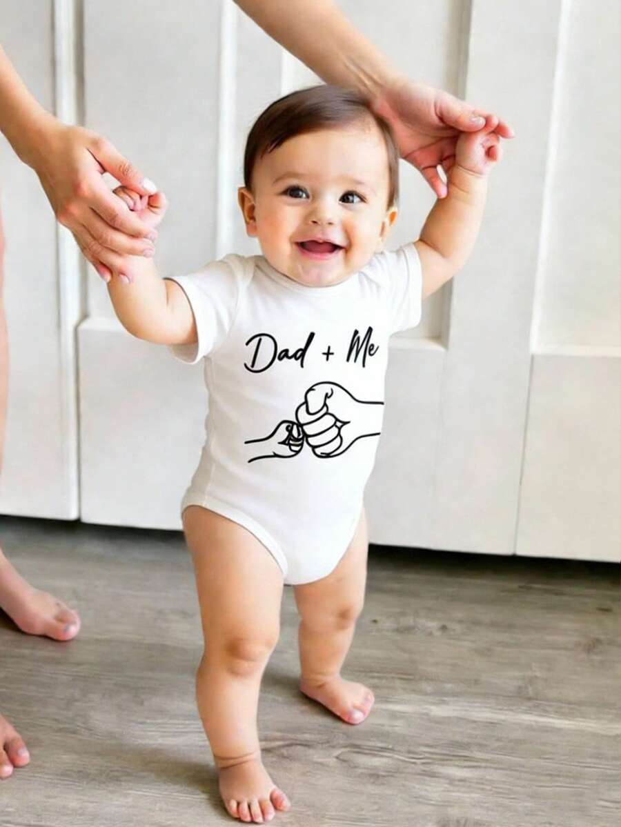 Baby Boy Dad and Me Fist Bump Print Short Sleeve Bodysuit Casual Spring Summer Outfit