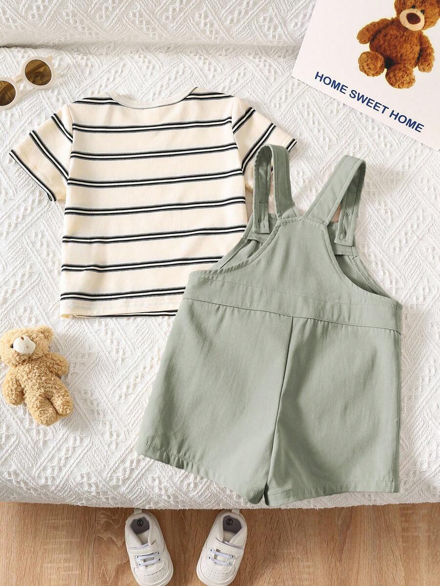 2-Piece Toddler Boy Outfit: Black Graphic T-Shirt and Camo Bib Shorts