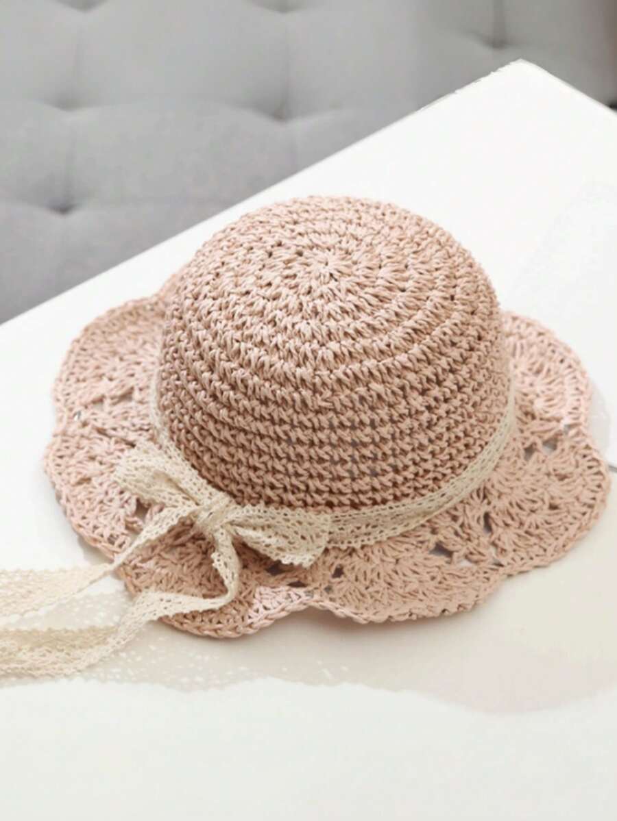 Straw Flower Trim Sun Hat for Kids Summer Outdoor Wear
