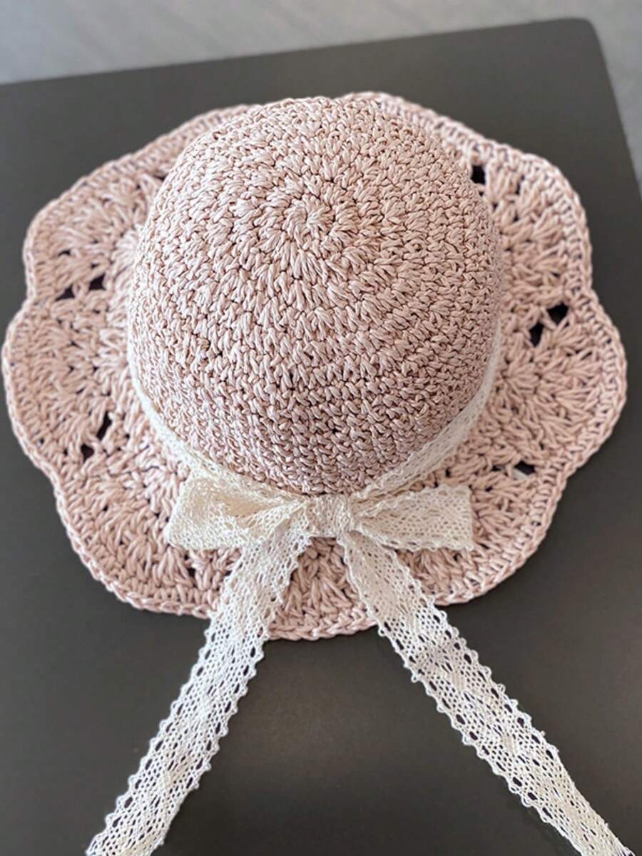 Straw Flower Trim Sun Hat for Kids Summer Outdoor Wear