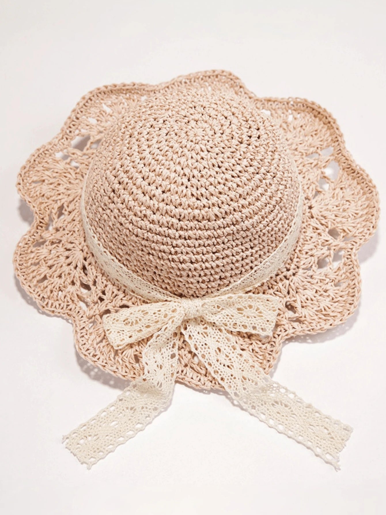 Straw Flower Trim Sun Hat for Kids Summer Outdoor Wear