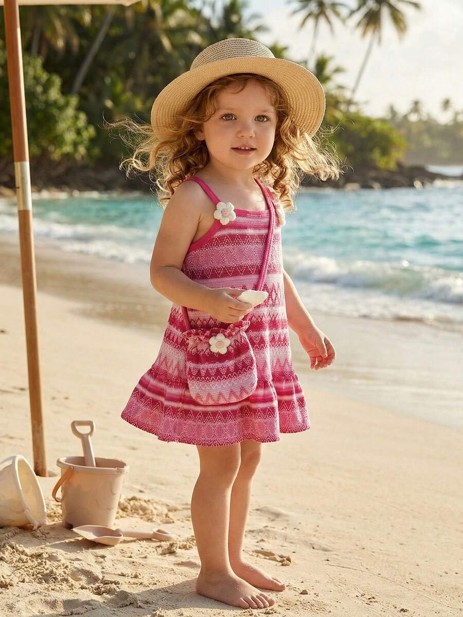 Floral Suspender Dress with Matching Bag, 2-Piece Set for Baby Girls
