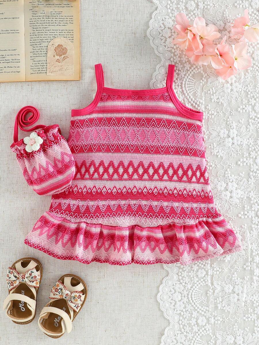 Floral Suspender Dress with Matching Bag, 2-Piece Set for Baby Girls