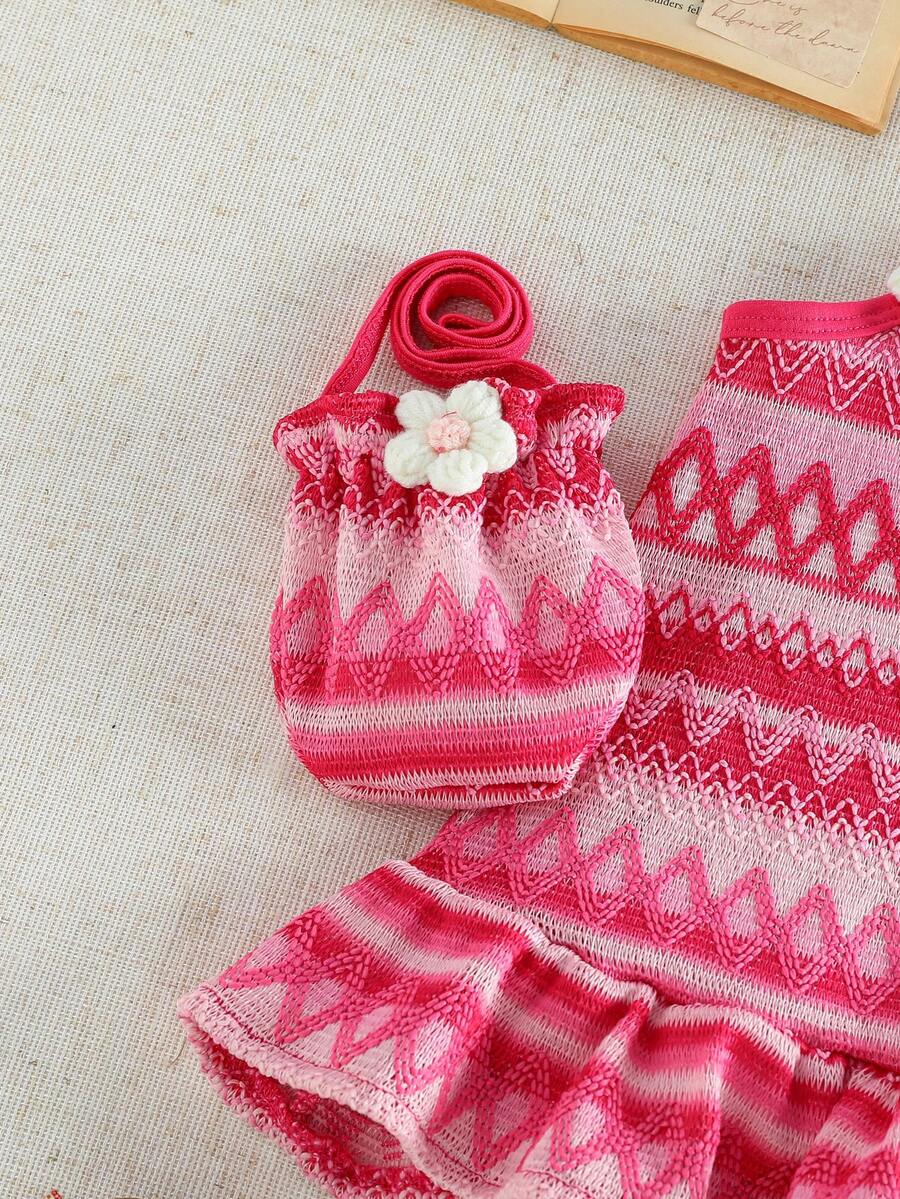 Floral Suspender Dress with Matching Bag, 2-Piece Set for Baby Girls