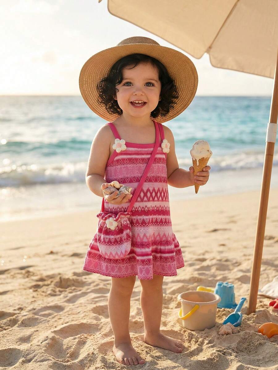 Floral Suspender Dress with Matching Bag, 2-Piece Set for Baby Girls