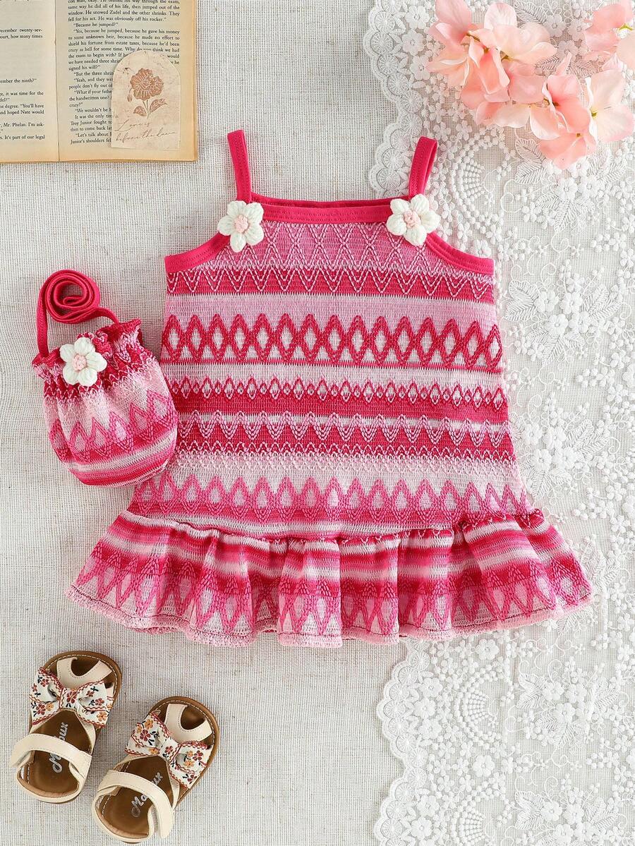 Floral Suspender Dress with Matching Bag, 2-Piece Set for Baby Girls