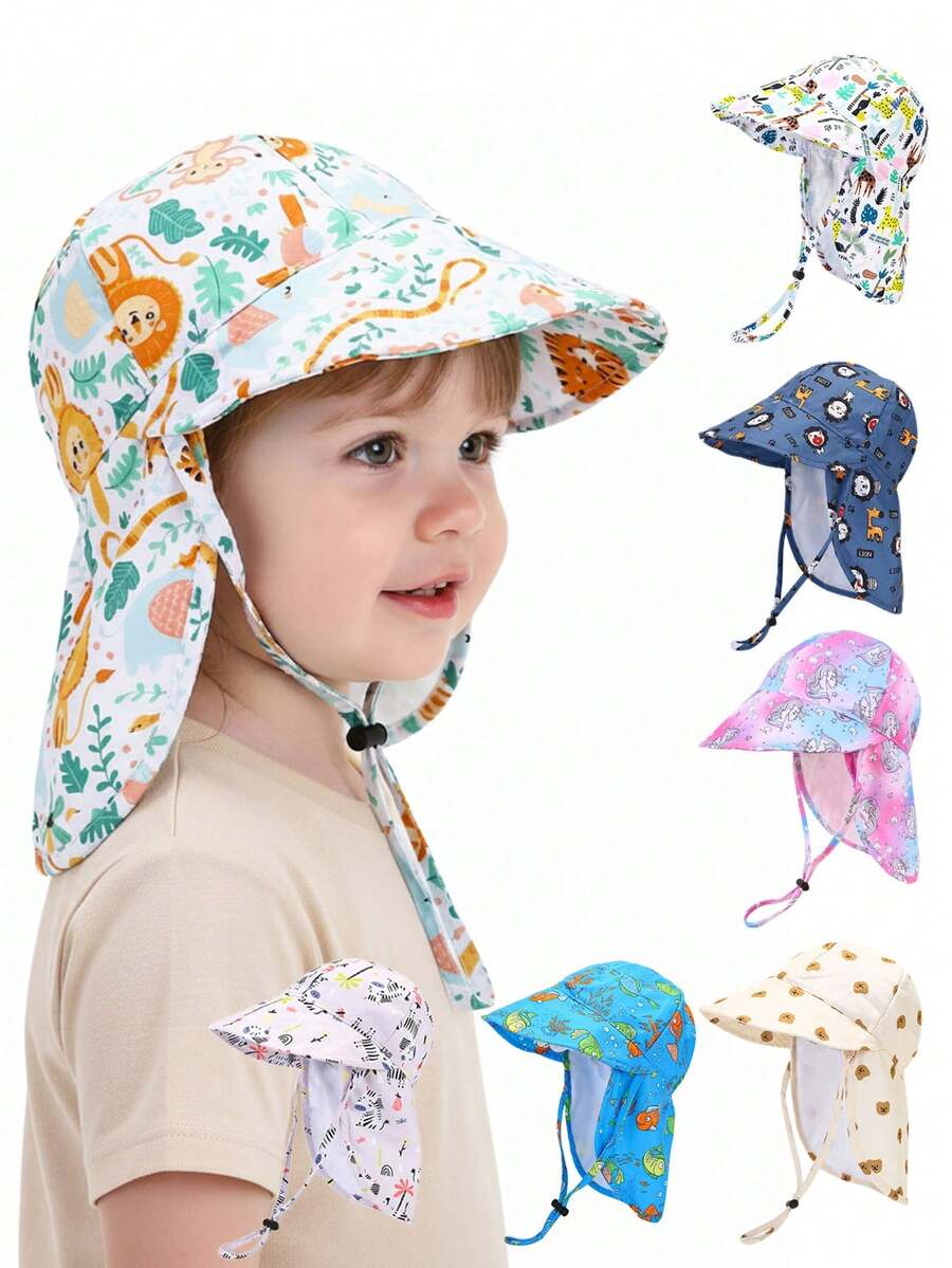 Kids Breathable Mesh Sun Hat Cartoon Animal Print UV Protection Outdoor Bucket Hat for Toddlers