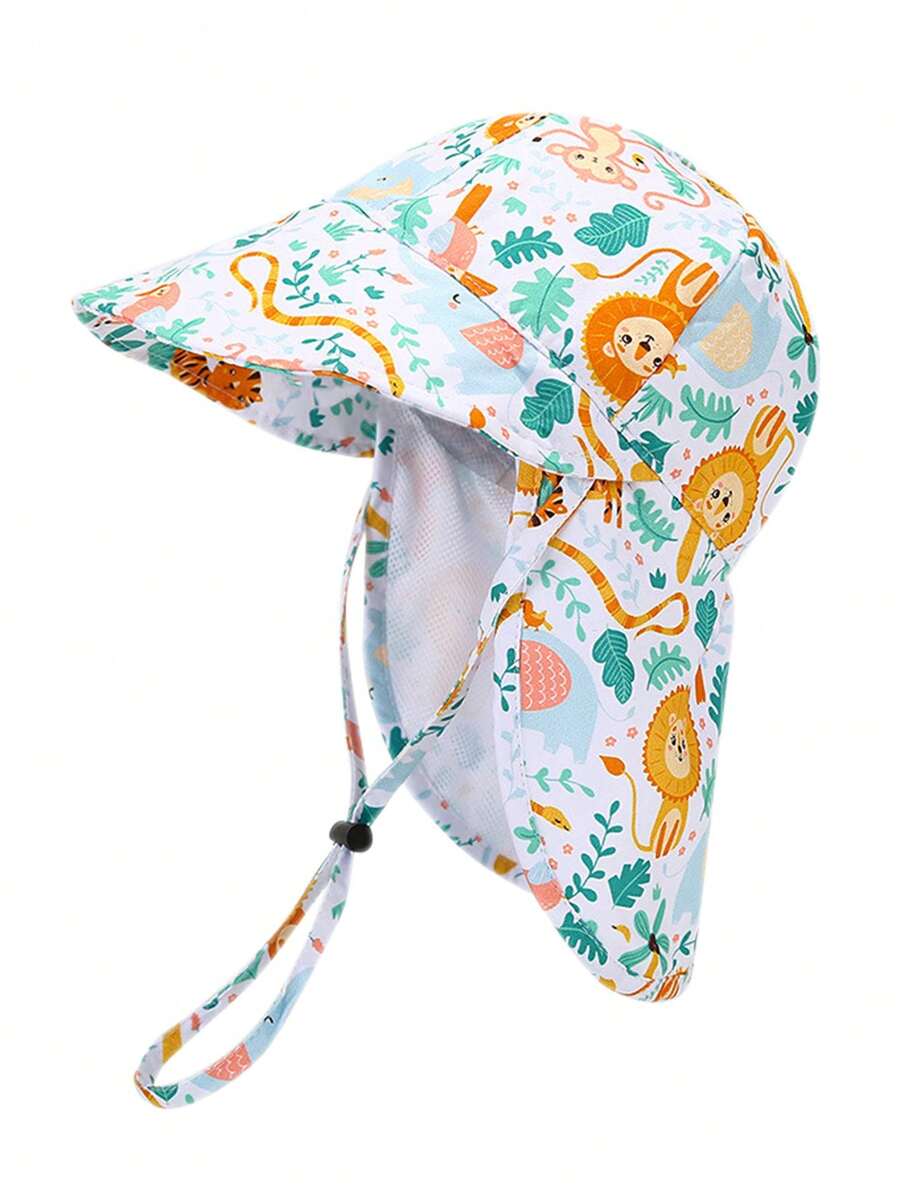 Kids Breathable Mesh Sun Hat Cartoon Animal Print UV Protection Outdoor Bucket Hat for Toddlers