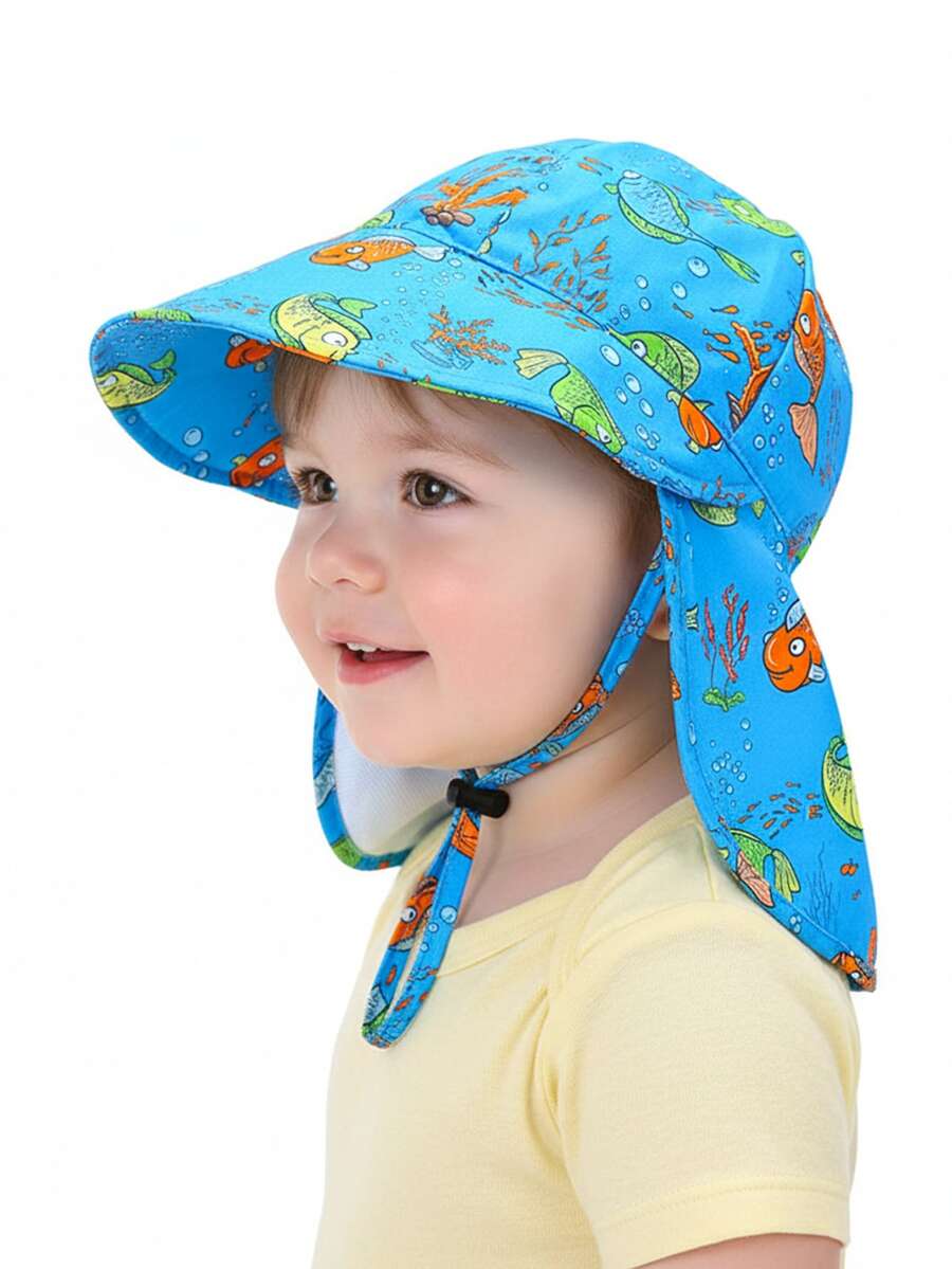 Kids Breathable Mesh Sun Hat Cartoon Animal Print UV Protection Outdoor Bucket Hat for Toddlers