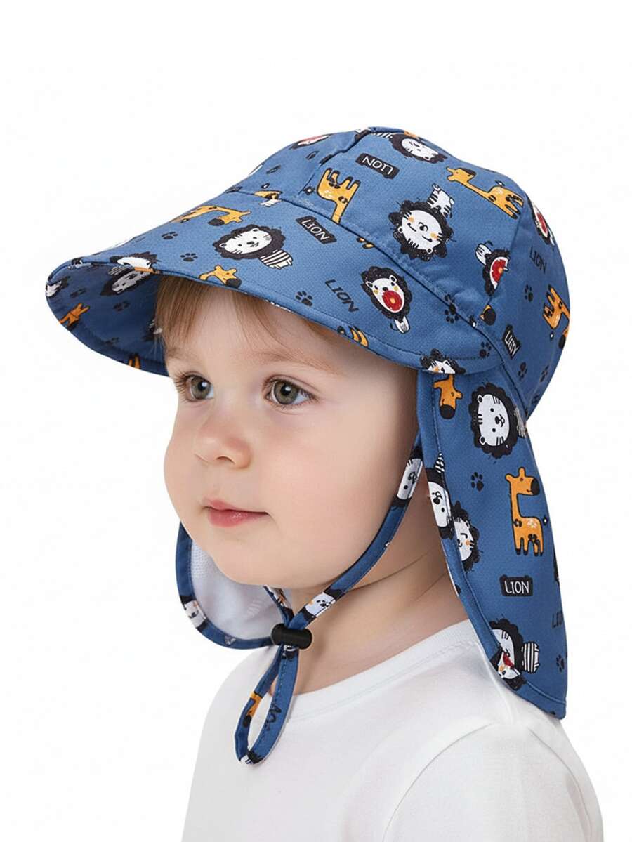 Kids Breathable Mesh Sun Hat Cartoon Animal Print UV Protection Outdoor Bucket Hat for Toddlers